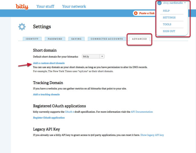 Bitly Dashboard Branded Domains