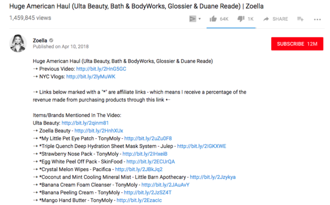 links on youtube