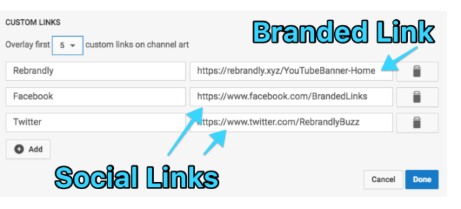 links on youtube