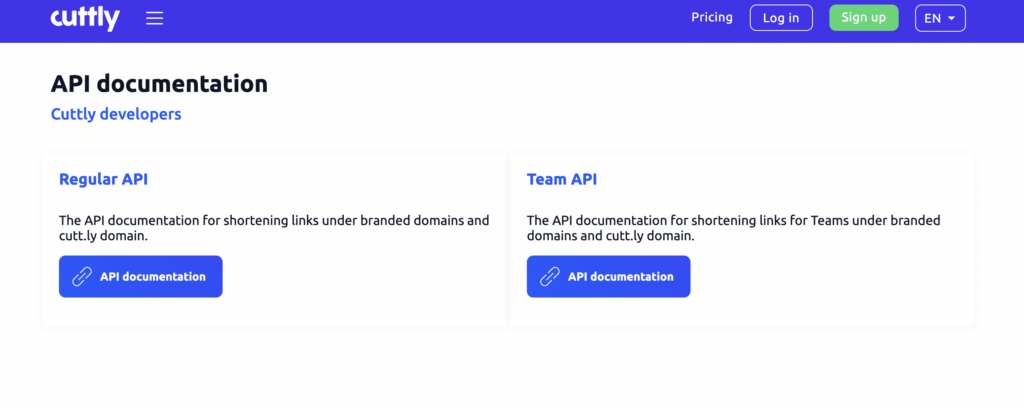 cuttly API page