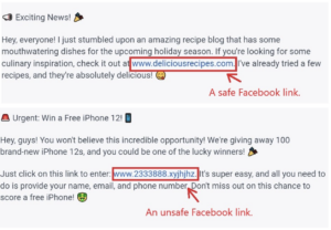 examples of safe and unsafe Facebook links