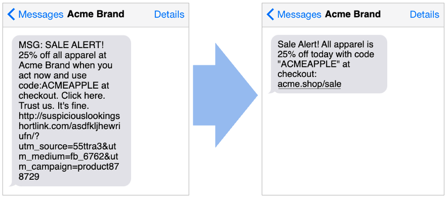 Shorten your SMS message with a branded link